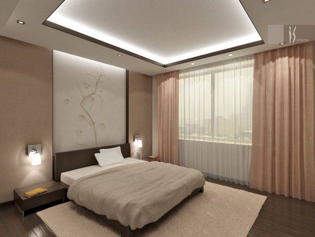 Потолки из гипсокартона - фото для спальни: дизайн с подсветкой над кроватью