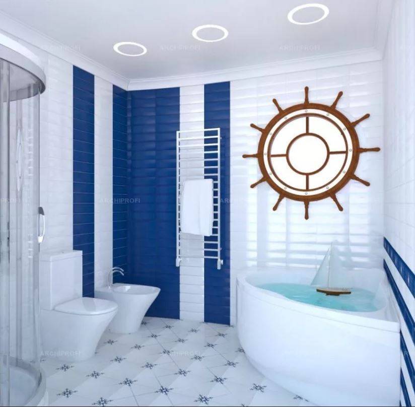 Дизайн ванной в морском стиле своими руками: плитка, аксессуары и др (с фото)