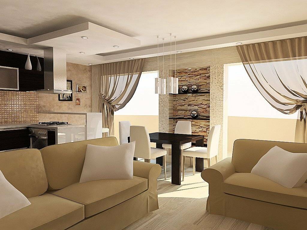 Дизайн интерьера гостиной совмещенной с кухней