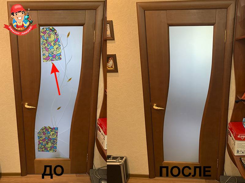Ремонт межкомнатной двери и замена стекла