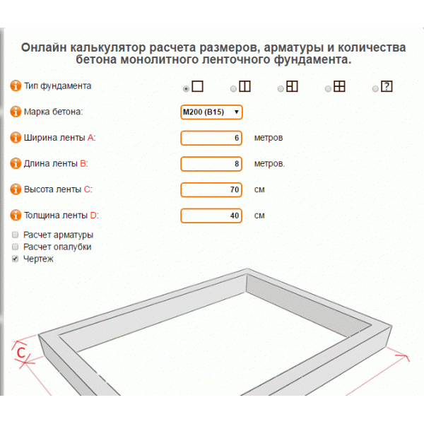 Калькулятор расчета бетона при заливке строительных конструкций