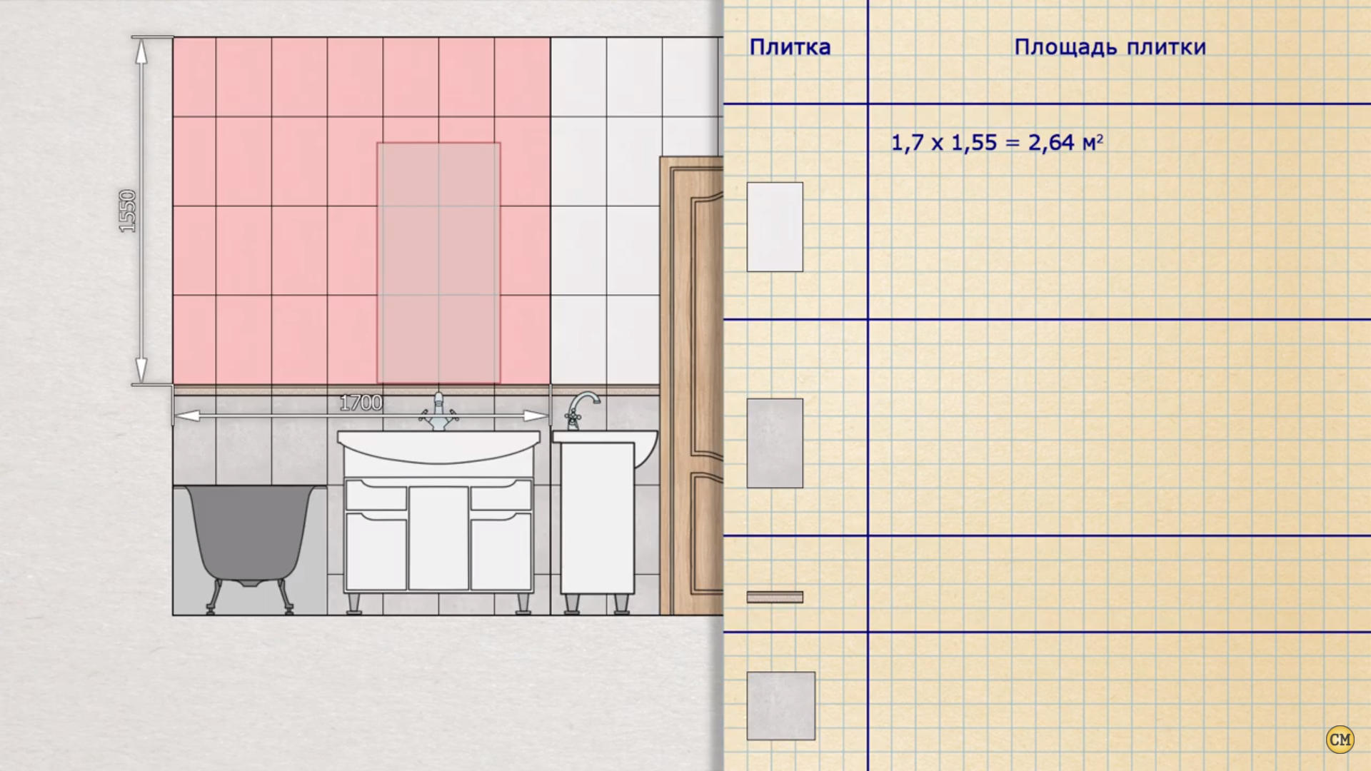 Расчет количества плитки для ванной комнаты, расход и стоимость